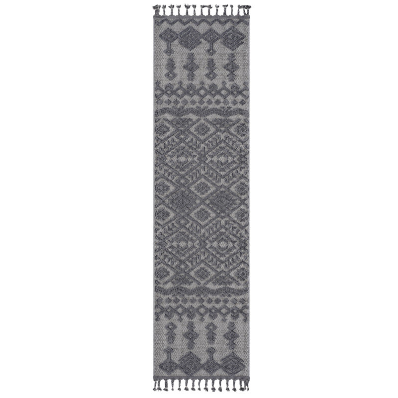 NAAR Guros Collection 2X8 White / Gray / Traditional Indoor / Outdoor Runner Rug, Rectangle 8' x 2'2", White/Gray
