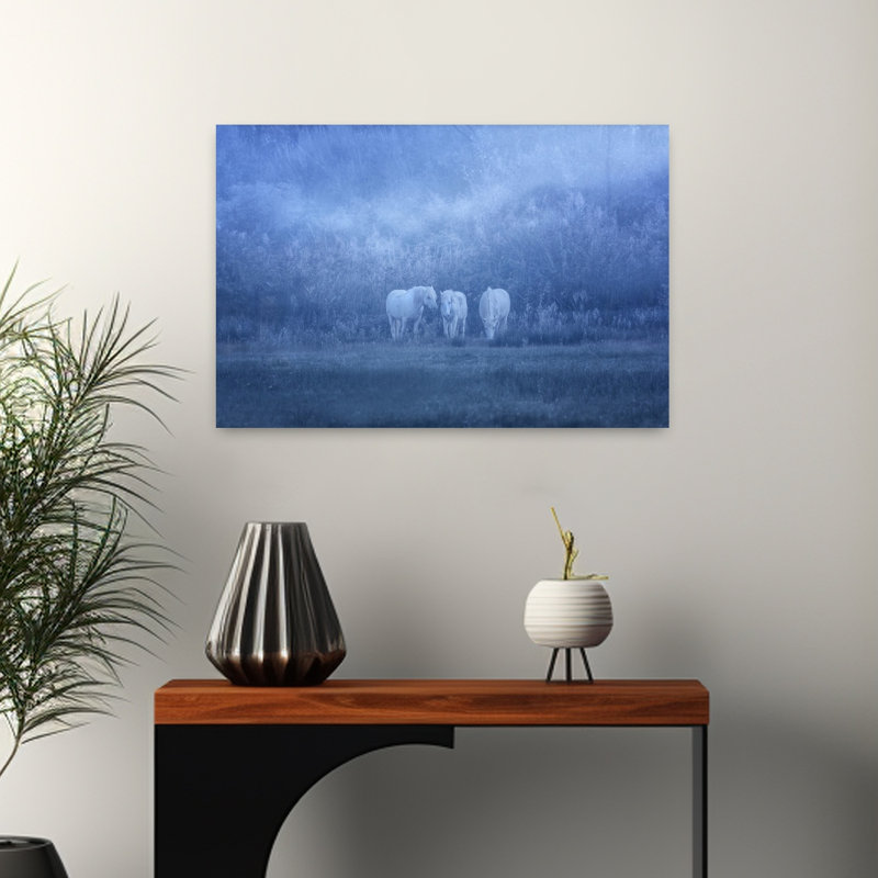 Dreamy White Horses Dreamy Ethereal Peaceful Horse Forest Landscape Wall Art