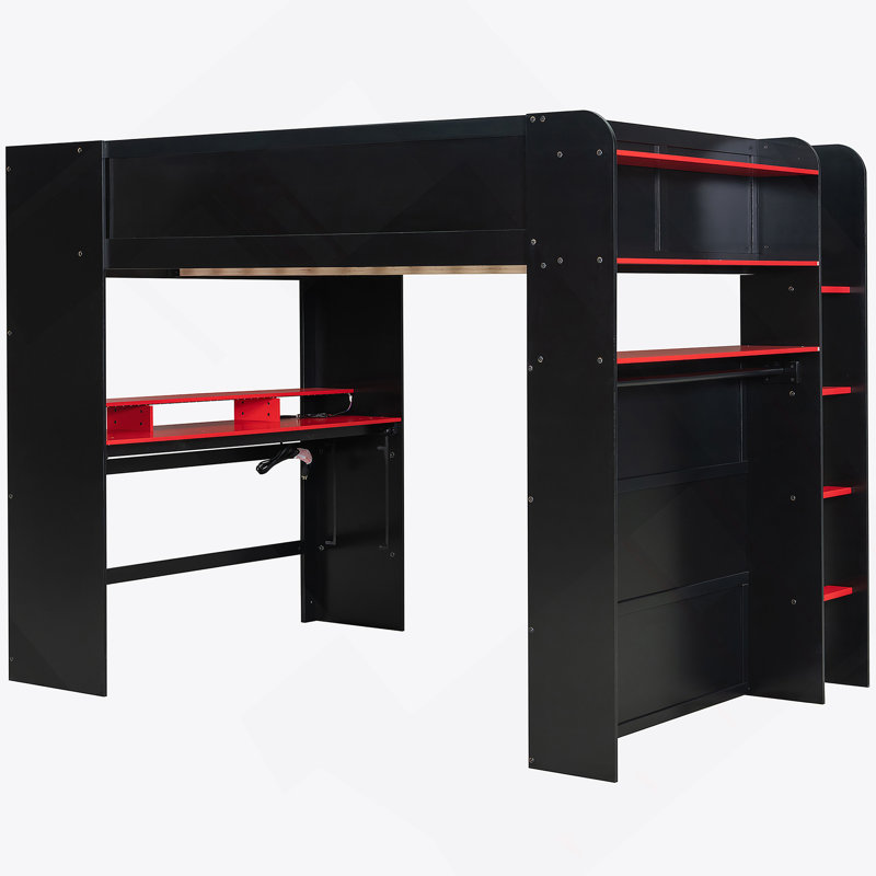 Full Size Kohlton Bunk Bed With Height-Adjustable Desk,Wardrobe,Ample Storage Space,And RGB Light, Green(OLD SKU:LT000266AAG)