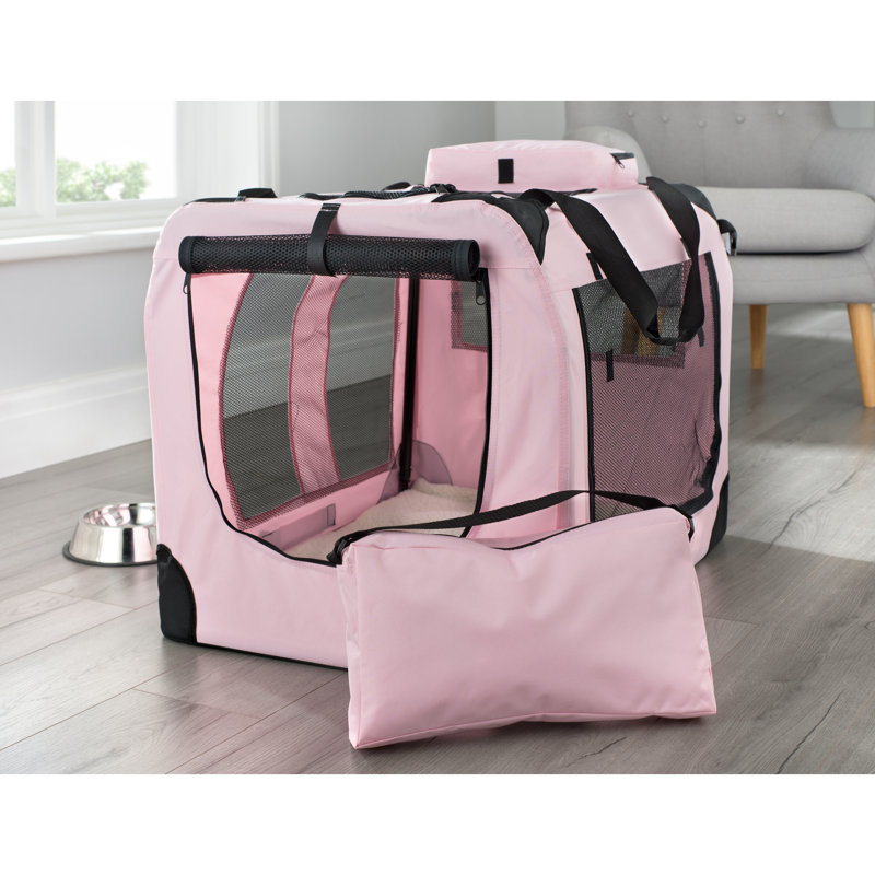 Chorley Collapsible Soft-Sided Crate with 1 Door, Pink, Medium (42 cm H x 42 cm W x  60 cm L)