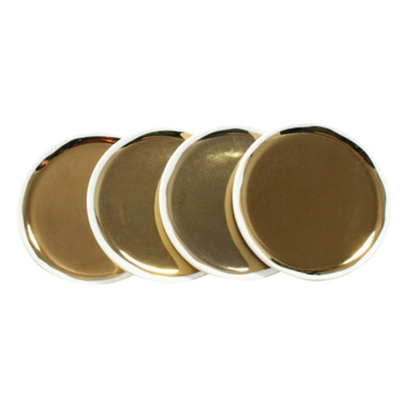 Canvas Home Dauville Porcelain Coaster Set, White/Gold Glaze