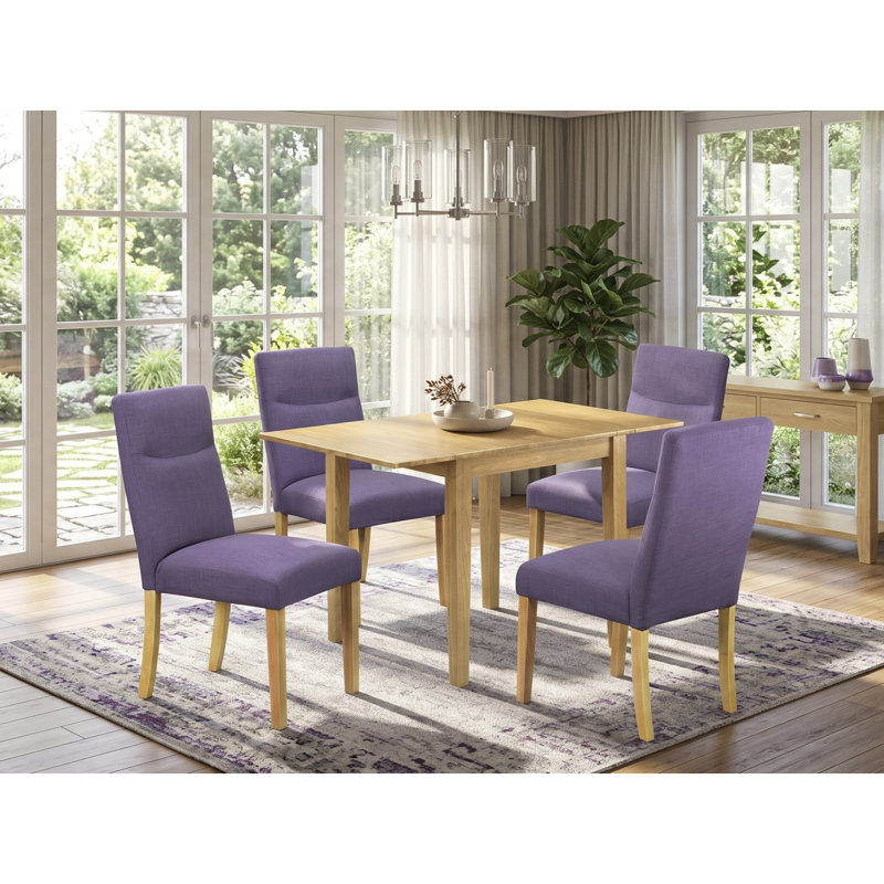 Solid Wood Top Dining Table Set, Natural Brown Oak, Dahlia, 5 Pieces: 1 Table, 4 Chairs