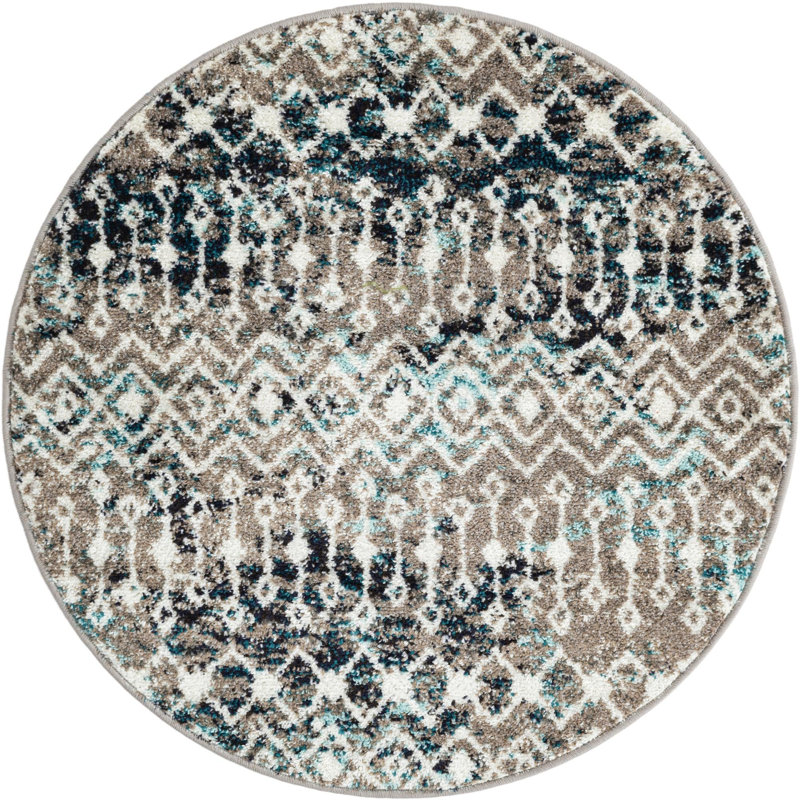 Tapis brun / noir en polypropylène tissé à la machine Briehn, Rond 3 pi