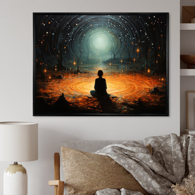 Orange Teal Meditation Stillness Within Pointillism - Spiritual Canvas Wall Art
