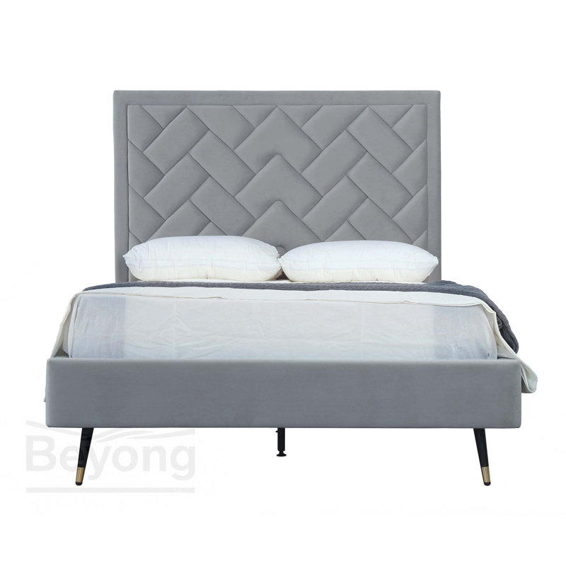 Lit double en velours Crosby, Double, Gris
