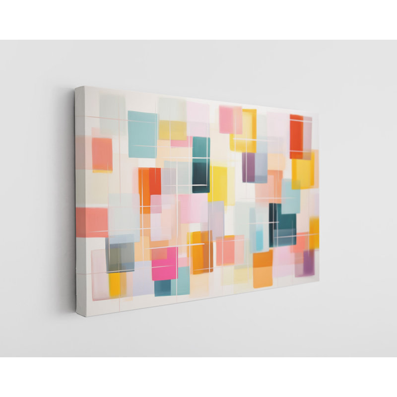 Colourful Abstract Shapes Canvas Print, Modern Wall Art Decor for Home & Office, 16" H x 24" W