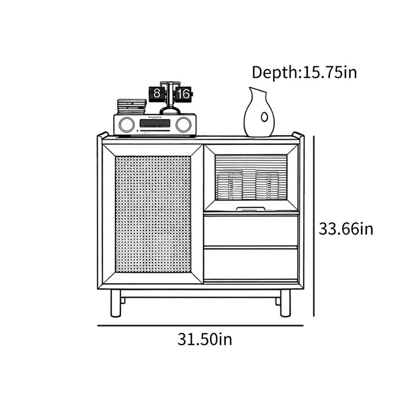 Petite armoire d'appoint en rotin, H 33,66 po x l 31,5 po x P 15,75 po