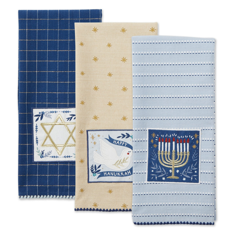 Ensemble de 3 serviettes à thé décorées Hanoukka