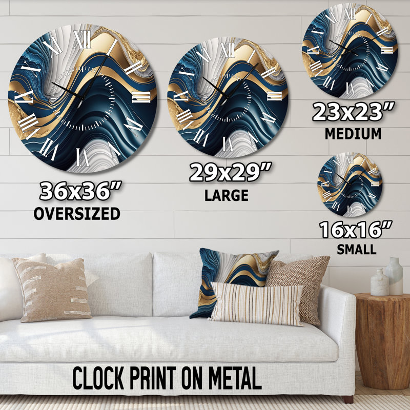 Horloge murale abstraite «Geode Waves Blue I», Médium
