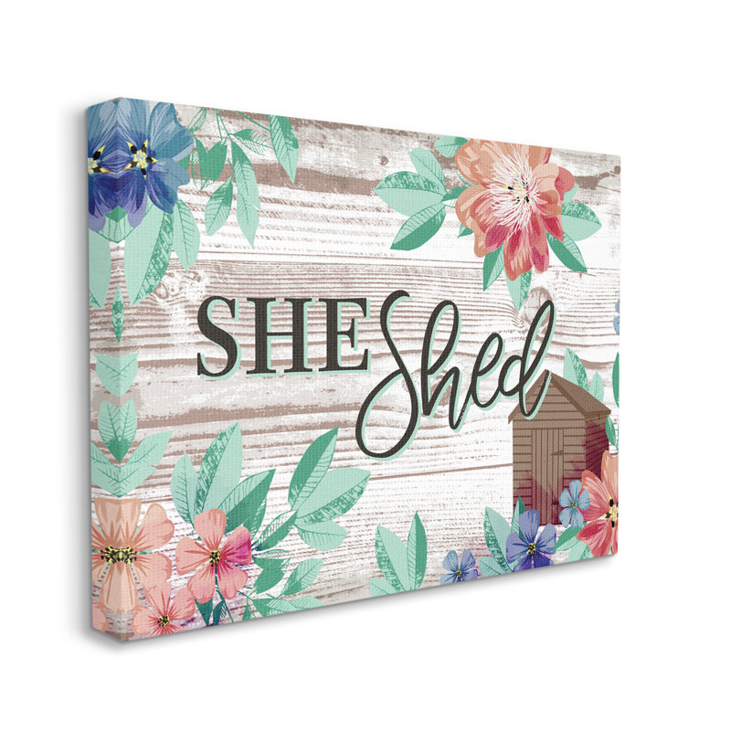 She Shed Typographie - Art textuel sur toile, Toile tendue, H 36 po x l 48 po x P 1,5 po