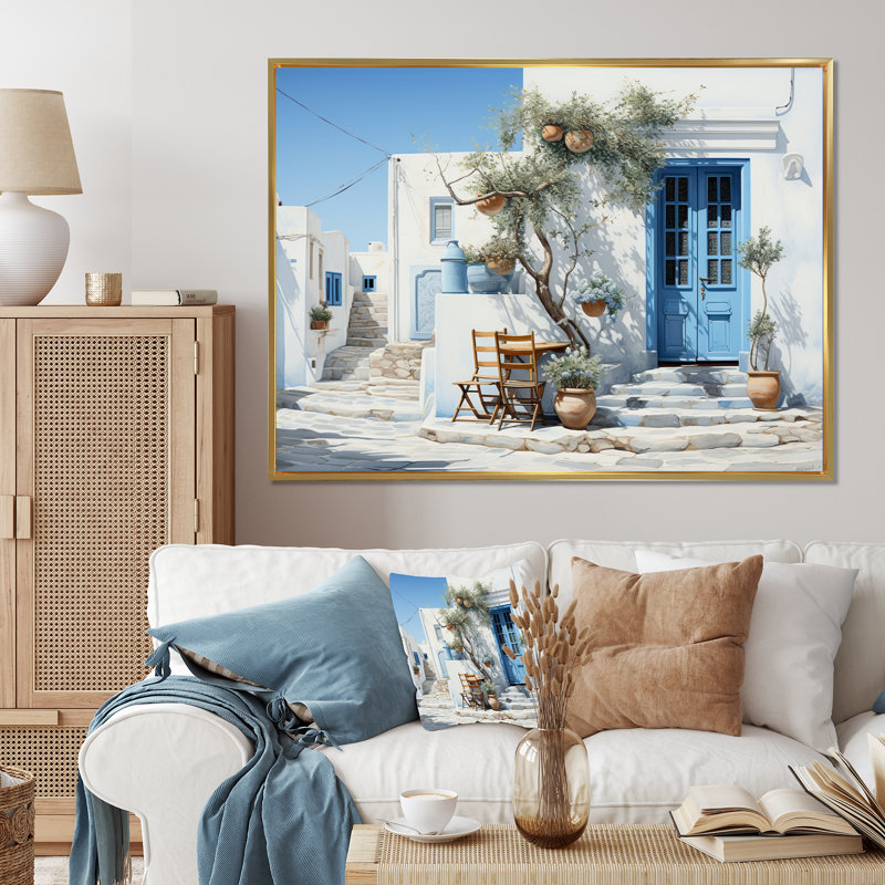«Grèce Cycladic Harmony IV», art mural sur toile Grèce, H 34 po x l 44 po, Cadre flottant doré