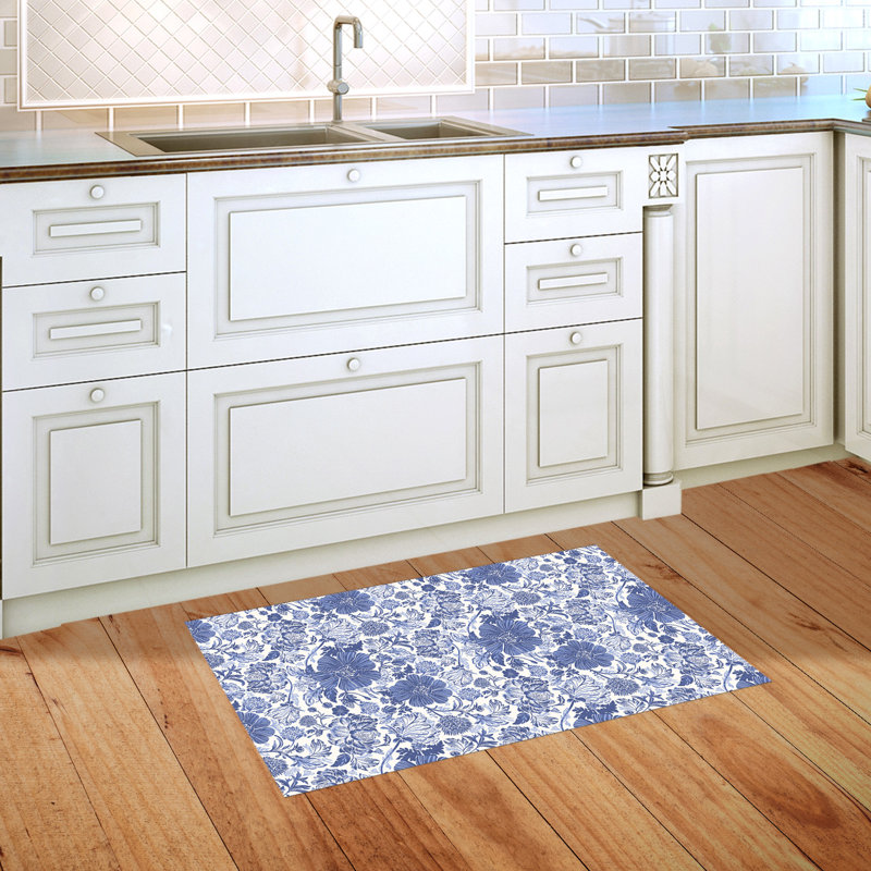 Paillasson floral bleu et blanc