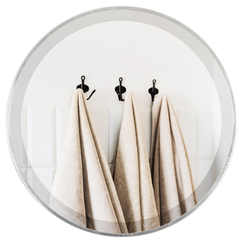 Campfort Round Mirror, 30.62" H x 30.62" W, Silver Brown Leaf
