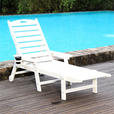 Outdoor Chaise Lounge Chair, 4 - Way Adjustable, 400 Lbs Support, White, , Weather , Cup Holder And Rollers For Easy Moving White With Adjustable , Load American Design Backyard, Handling