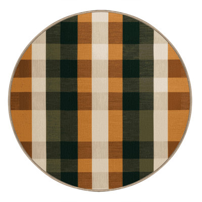 Machine Washable Checkered Brown Area Rug