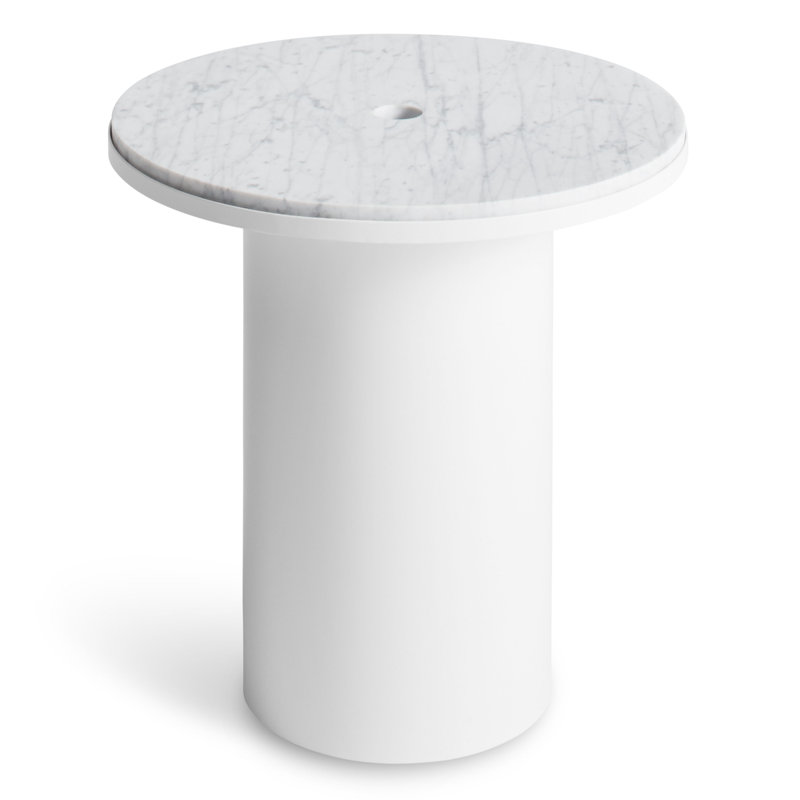 Table d'appoint Plateau, Blanc, H 18,5 po x l 17,9 po x P 17,9 po, Marbre blanc