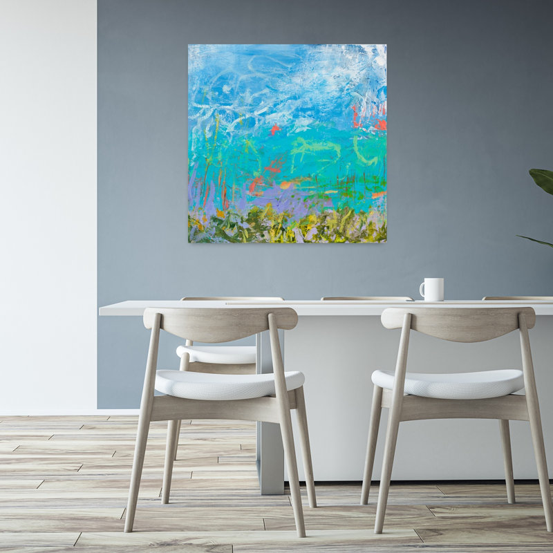 Cerulean Escapes I, art abstrait contemporain, H 32 po x l 32 po