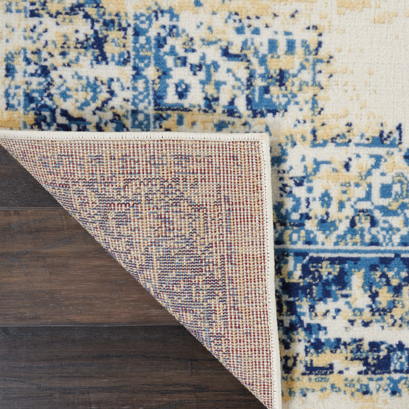 Tapis oriental bleu / ivoire Burnie, Rectangle 3 pi 9 po x 5 pi 9 po