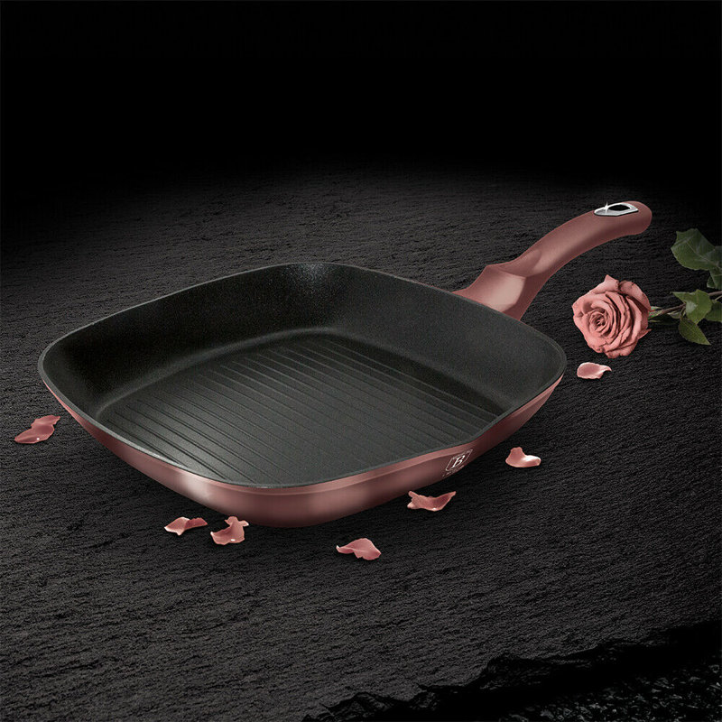 28cm Non-Stick Aluminium Grill Pan / Griddle Set, Rose