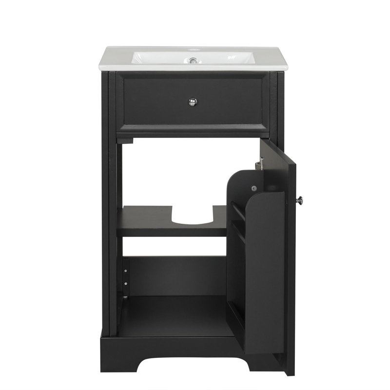 Meuble-lavabo de 20 po avec lavabo en céramique, Noir