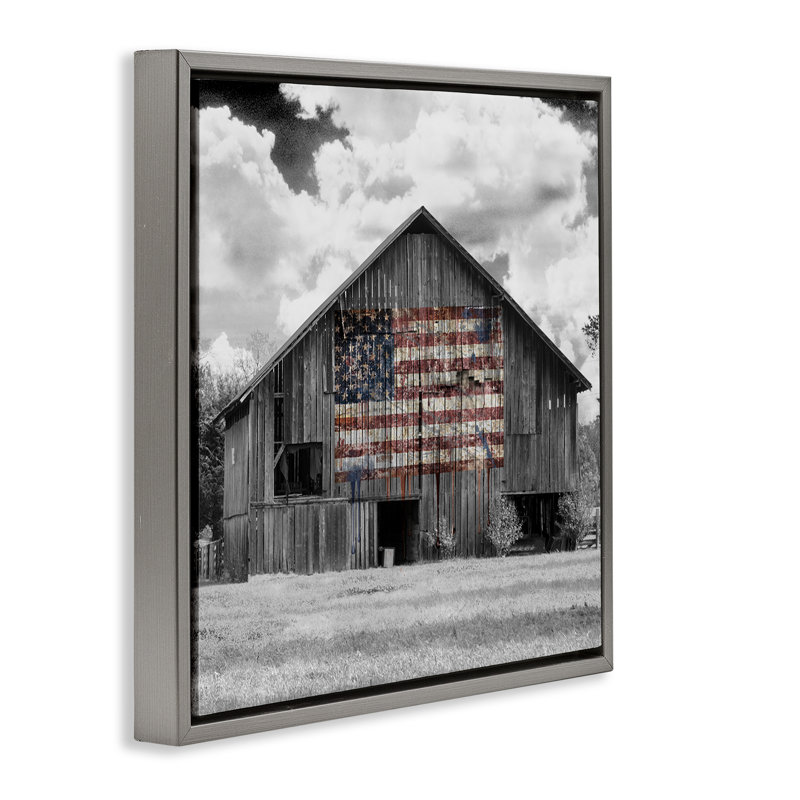 Cadre flottant Patriotic Rustic Barn, design par Sophie 6, H 18 po x l 18 po, Cadre flottant gris lustré