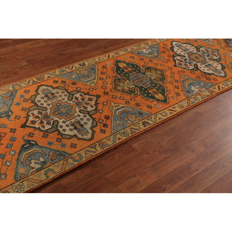 Tapis orange orange en laine Kazak 3 x 10
