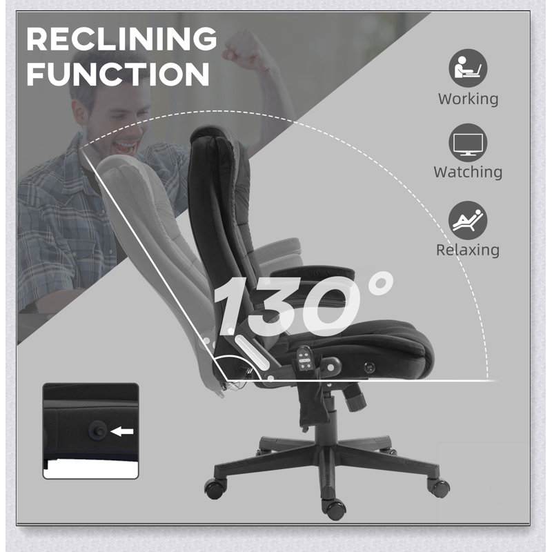 Fauteuil de bureau à 6 points de massage vibrant avec chaleur lombaire , Velours noir
