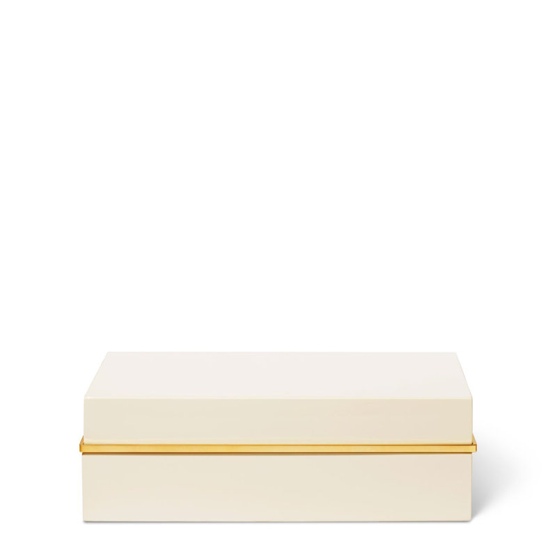 Petite boîte en laque Piero, crème, 1.5" H x 6.4" W x 8" D