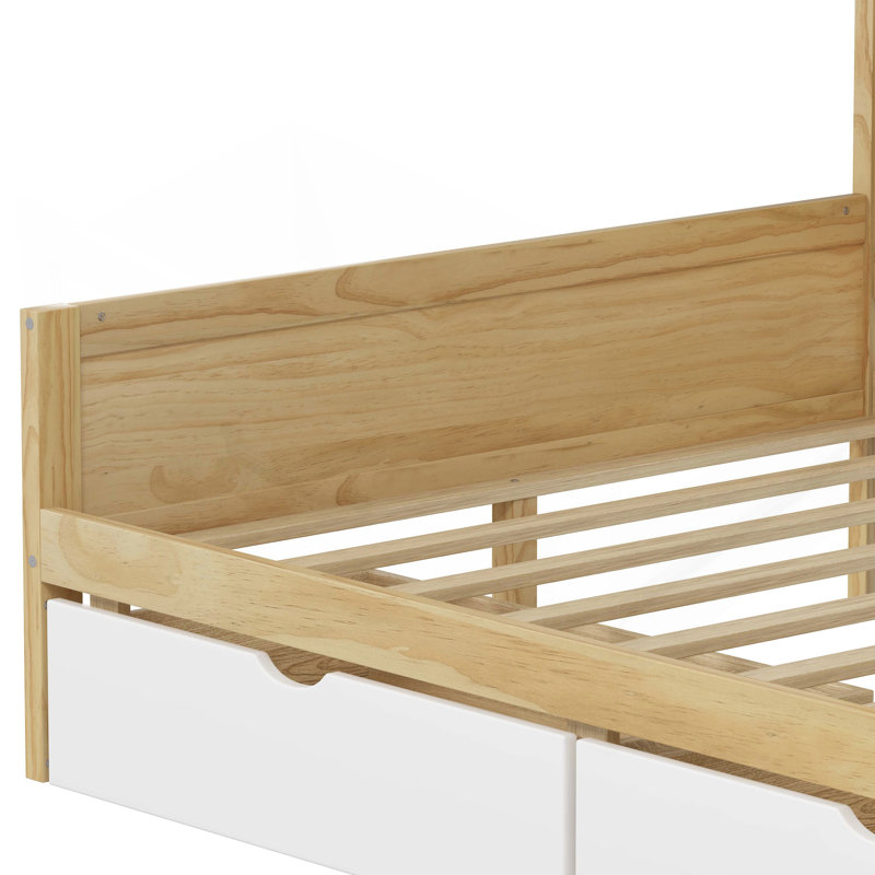 Wooden L-Shape Daybed with Seven Storage Cabinets and Two Storage Drawers, Multi-functional Bed with Study Desk and Built-in Bookshelf