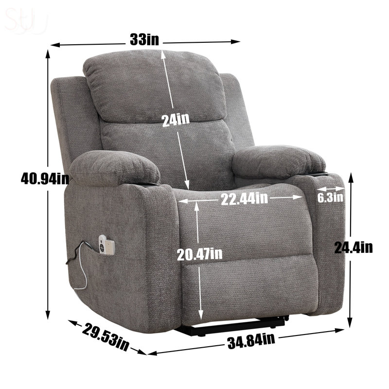 Infinite Position Single Motor Power Lift Recliner Chair, 350 LBS Capacity, 8-Point Vibration Massage And Lumbar Heating For Elderly Comfort, Recliner