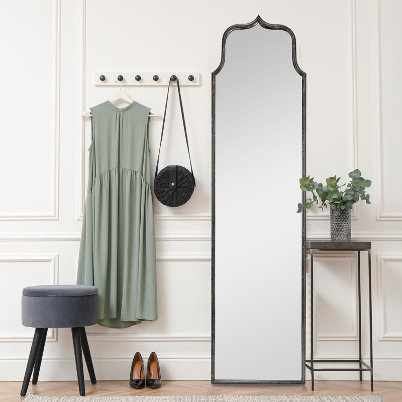 Devyn Modern Farmhouse Floor Length Metal Framed Wall Mirror, 70.1" x 17.7", Distressed Black
