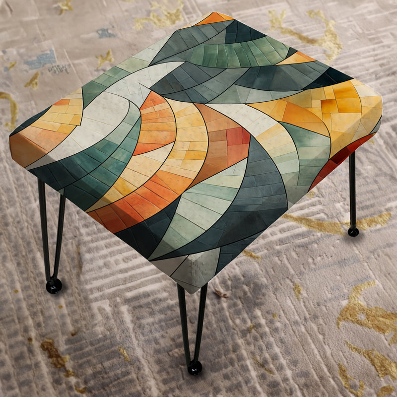 Geometric Orange And Green Mosaic Pattern - Geometric Rectangle Ottoman