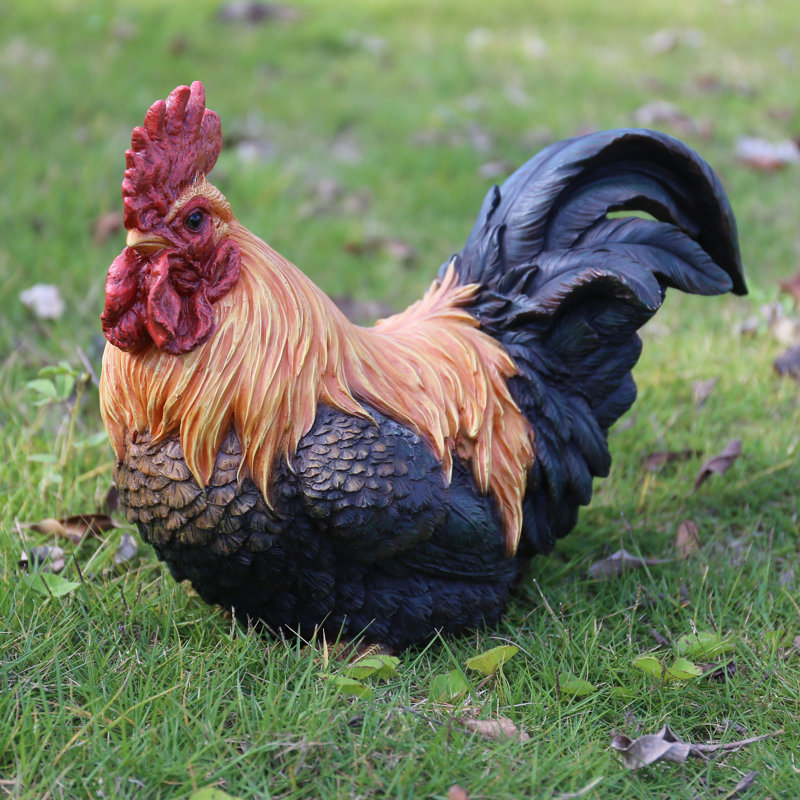 Squatting Rooster Statue