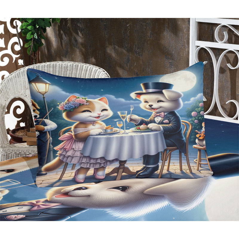Drap-housse et taie décorative Ambesonne Gentleman Puppy Kitty Lady Date Night Blue Rose, Simple TG