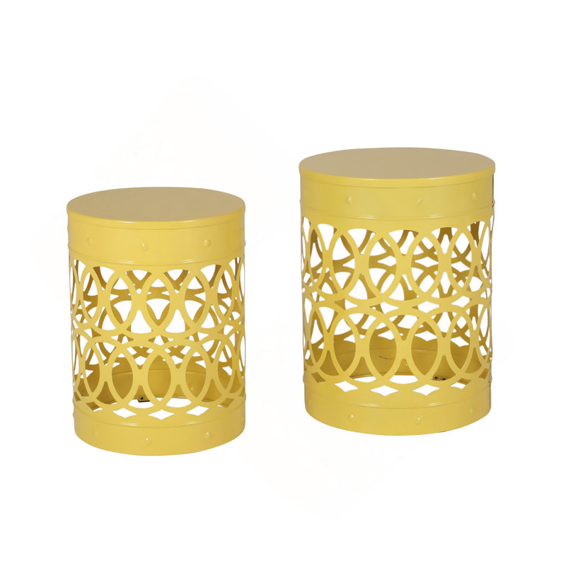 Round Iron Outdoor Side Table , 13.75 " W 13.75 " D, Yellow