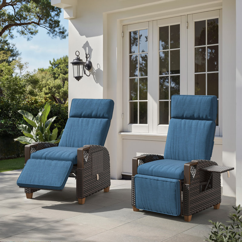 Garden Air Pump Lounge Chair with Cushion, Independent Back & Footrest Adjustment, Set of 2, Blue