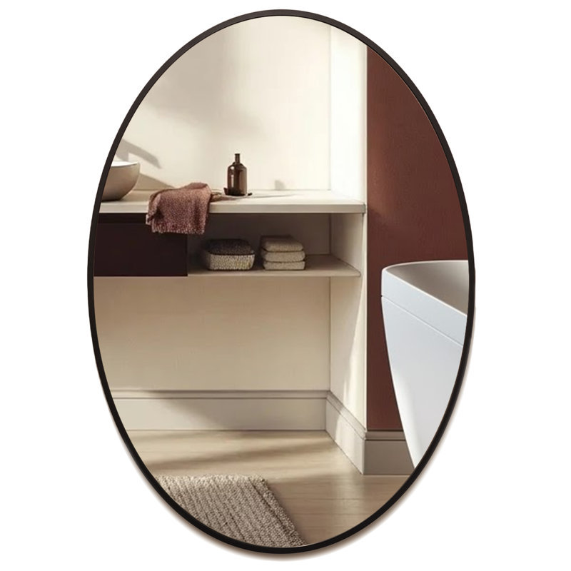 Mood Premium Oval Bathroom Mirror Framed Wall Mounted, Frame Modern & Stylish, Matte Black, 70cm x 50cm