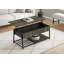 Table basse à plateau relevable moderne avec rangement, design contemporain pour le salon, structure en métal et plateau en stratifié bronze