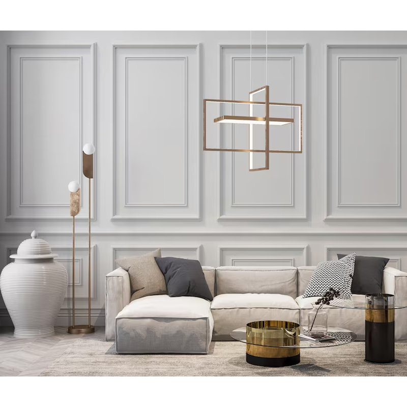 Panneau mural gris doux classique à motif de lambris élégant, L 108 po x l 160 po
