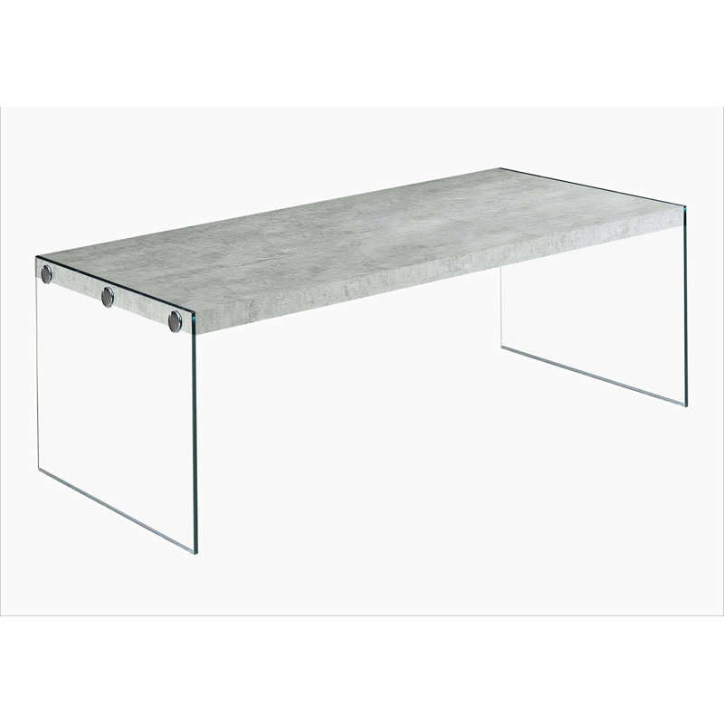 Table basse, accent, cocktail, rectangulaire, salon, L 44 po, stratifié gris, verre trempé transparent, Gris