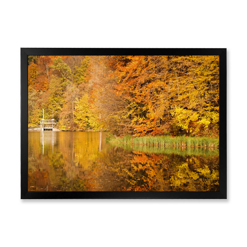 Lake In Sunset Rays - Lake House Canvas Artwork, Black Picture Framed, 8" H x 12" W x 1" D