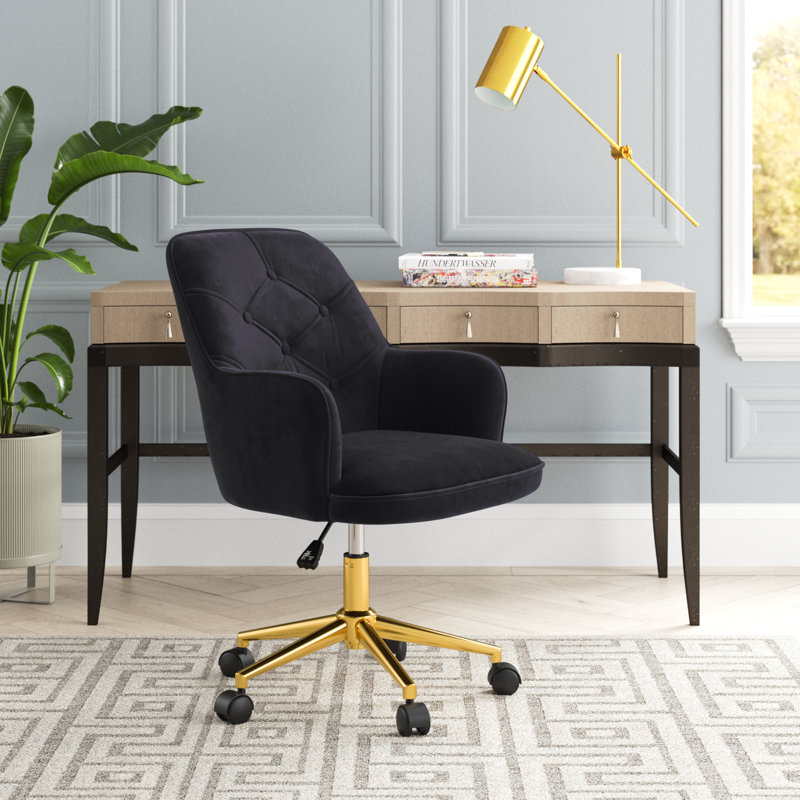 Chaise de bureau en velours Samatha, Velours noir