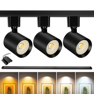 Ensemble d'éclairage sur rail DEL de type H à 5 températures de couleur réglables, 3 spots de 800 lumens et 10 W à intensité variable, rail de 1,12 m, IRC 90+, sans scintillement, câblé, idéal pour galerie, boutique ou salon.