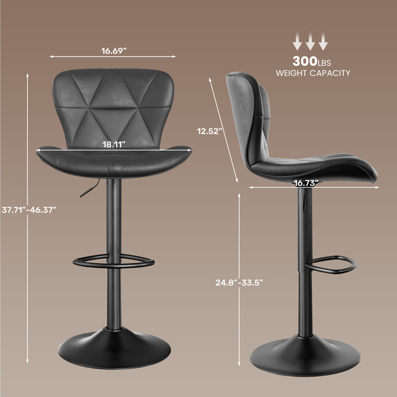 Pet-Friendly Adjustable Height Swivel Bar Stool with Back, Scratch-Resistant Tech Fabric, Footrest and Black Metal Base – Durable Bar Chair for Kitchen Island, Dining Bar, Cat & Dog Owners