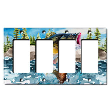 Metal Light Switch Plate Outlet Cover (Trophy Fishing Grayling Clear Water  Lake Orange - Single Toggle)