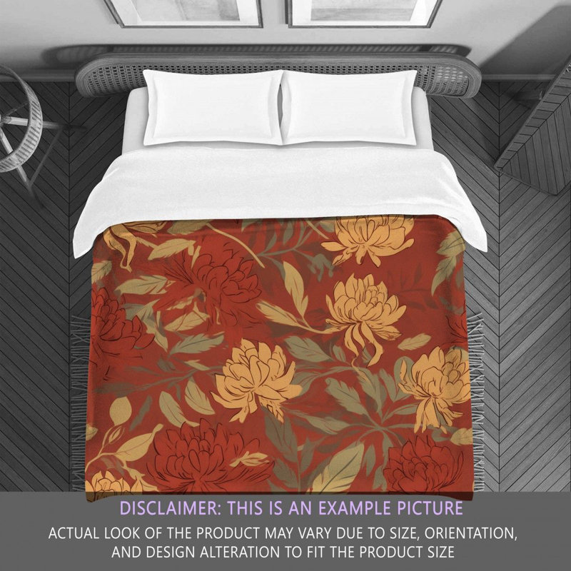 Floral Gold/Red Microfiber Comforter, Queen Comforter