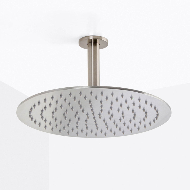 Metro Complete Round Shower Head - Ceiling Mount - 12" Brass/Satin Brass, Brushed Nickel