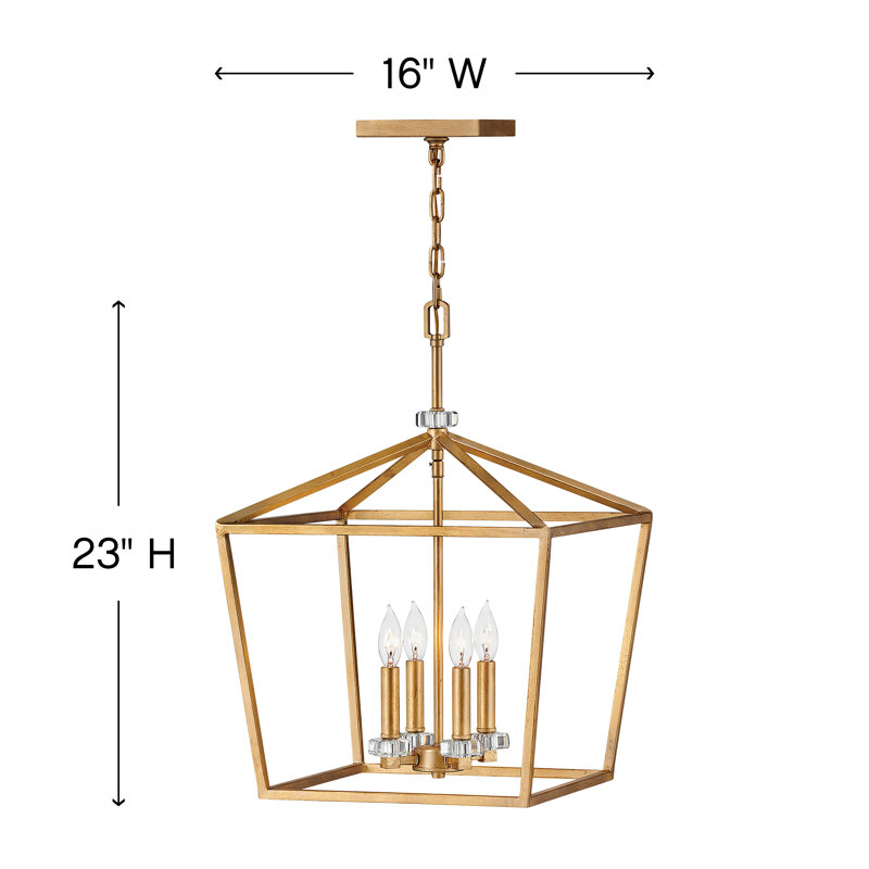 Lustre géométrique à 4 lumières Stinson, H 23 po x l 16 po x P 16 po, Laiton vieilli, Laiton vieilli