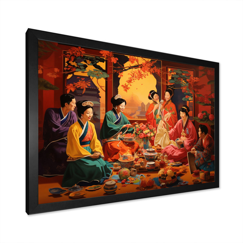 Asian Art Festive Celebration - impression, H 34 po x l 44 po x P 1,5 po, Cadre photo noir