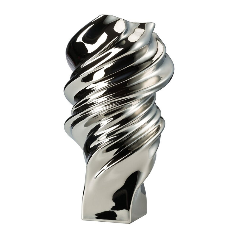 Squall Porcelain China Table Vase, Platinum Titanium, 13.75" H x 7.75" W x 7.25" D